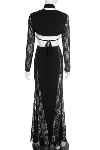 Lace Detail Evening Dress with Cutouts