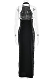 Elegant Halter Lace Maxi Dress