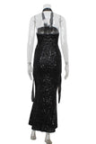 Halter Cutout Sequin Evening Dress