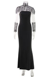 High-Neck Evening Gown with Sheer Details
