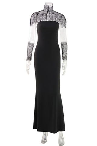 High-Neck Evening Gown with Sheer Details