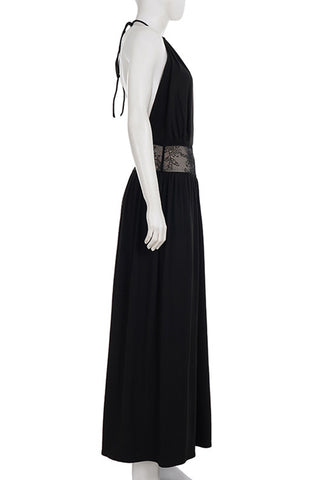 Lace-Trimmed Halter Evening Dress