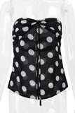 Strapless Twist-Front Polka Dot Top
