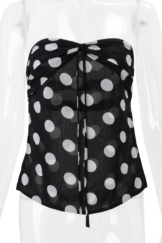 Strapless Twist-Front Polka Dot Top
