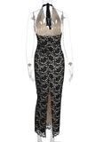 Elegant Halter Lace Evening Dress