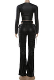 Ruched Crop Top and Flared Pants Set