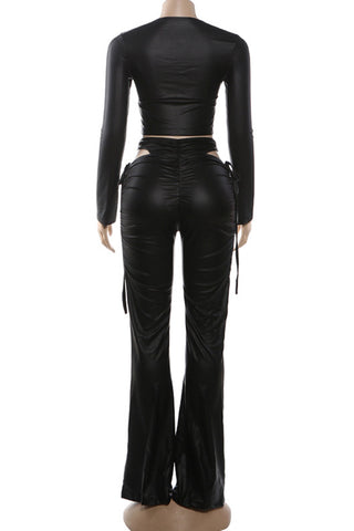 Ruched Crop Top and Flared Pants Set