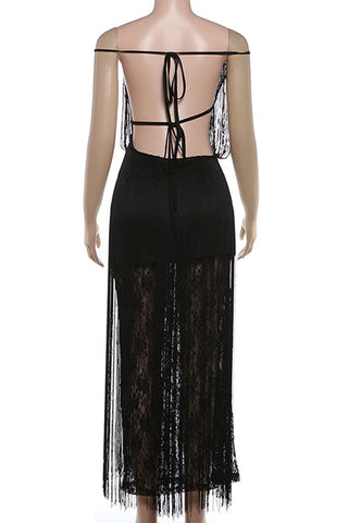 Elegant Fringe Evening Gown