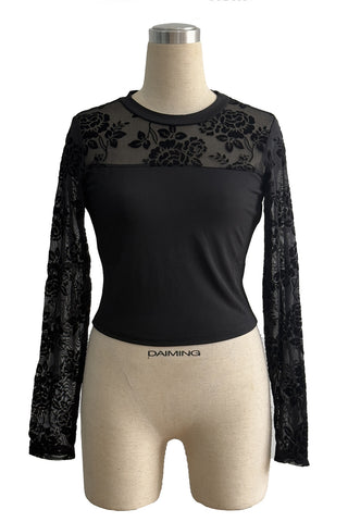 Floral Mesh Long Sleeve T-Shirt
