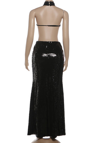Elegant Cut-Out Sequin Evening Dress