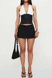 Halter Neck Two-Tone Tank Top