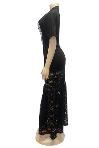 Lace Overlay Long Dress