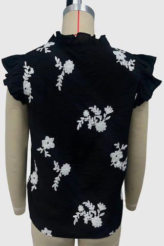 Flutter Sleeve Floral Button Blouse