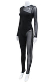 Sheer Panel Long Sleeve Jumpsuit