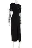 Lace Sleeve Evening Midi Dress