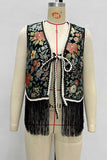 Floral Pattern Fringe Vest
