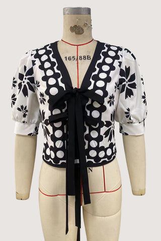 Bow-Tied Patterned Blouse