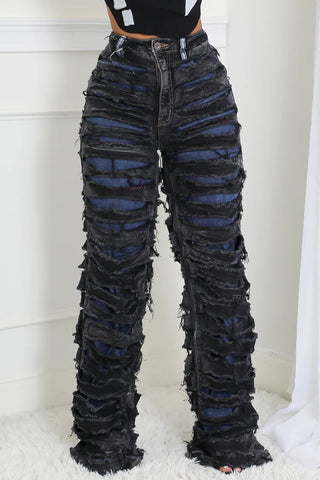 Distressed Wide Leg Denim Pants
