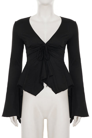 Asymmetrical Ruched Long Sleeve Blouse