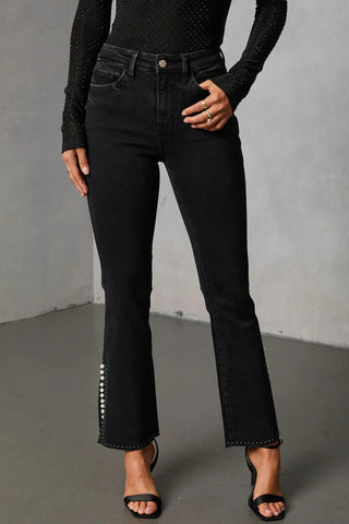 Pearl-Studded Flare Jeans
