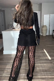 Elegant Sheer-Leg Patterned Pants