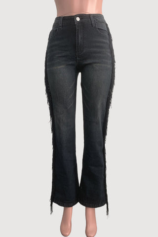 Fringe-Trim Straight Jeans