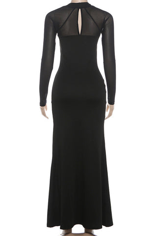 Elegant Sheer-Sleeve Evening Dress
