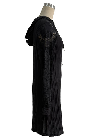 Lace Sleeve Hoodie Casual Dress