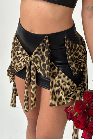 Leopard Bow Accent Mini Skirt