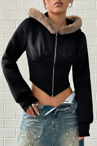 Hooded Faux Fur Trimmed Jacket