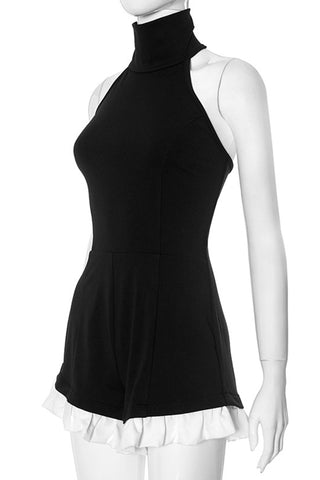 High-Neck Ruffle Hem Romper