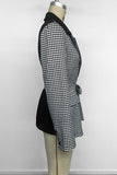 Asymmetric Houndstooth Wrap Blazer