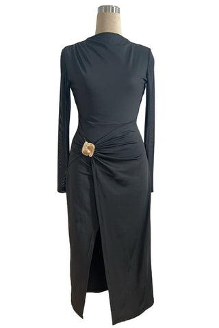 Ruched Waist Midi Dress with Slit
