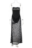 Strapless Lace Overlay Evening Dress