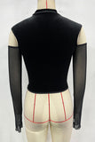 Sheer Mesh Rhinestone Trim Top
