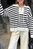 Striped Lace-Up Hoodie