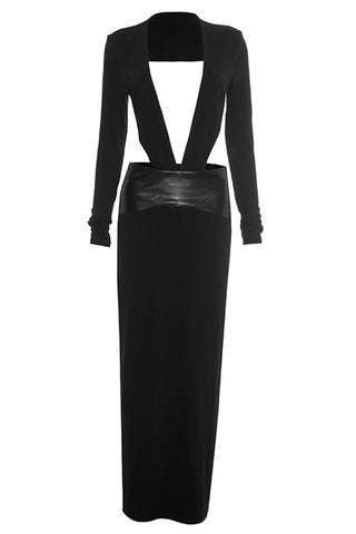 Plunge-Neck Cutout Evening Dress