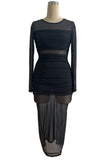 Long Sleeve Mesh Midi Dress