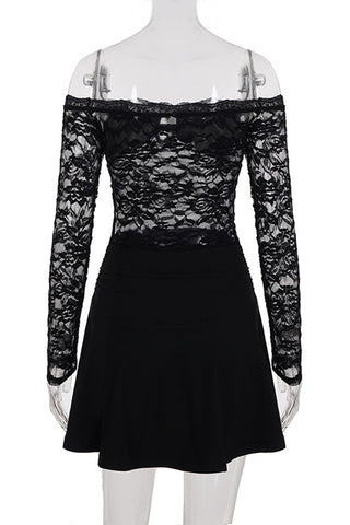 Lace Insert Off-Shoulder Casual Dress