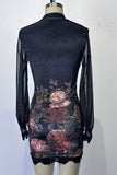 Floral Mesh Overlay Casual Dress