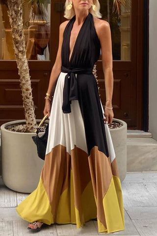 Halter Maxi Colorblock Dress
