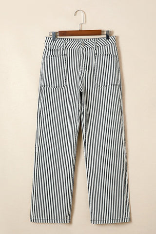 Stripe Patch Pocket High Waist Denim Jeans