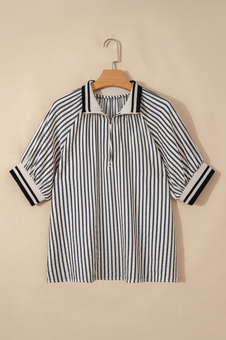 Striped Zip-Up Blouse