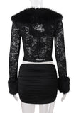 Fur-Trim Lace Skirt Set