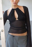 Sheer Cutout Long Sleeve Blouse
