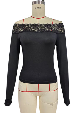 Off-Shoulder Lace Detail T-Shirt