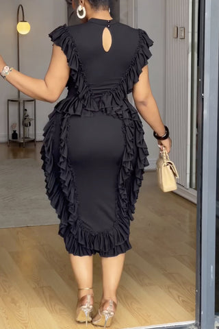 Ruffle Trim Casual Midi Dress