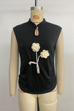 Sleeveless Keyhole Top with Floral Applique