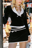 Chic Contrast Collar Skirt Set