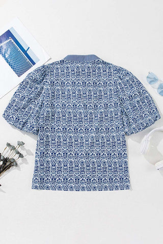 Elegant V-Neck Patterned Blouse